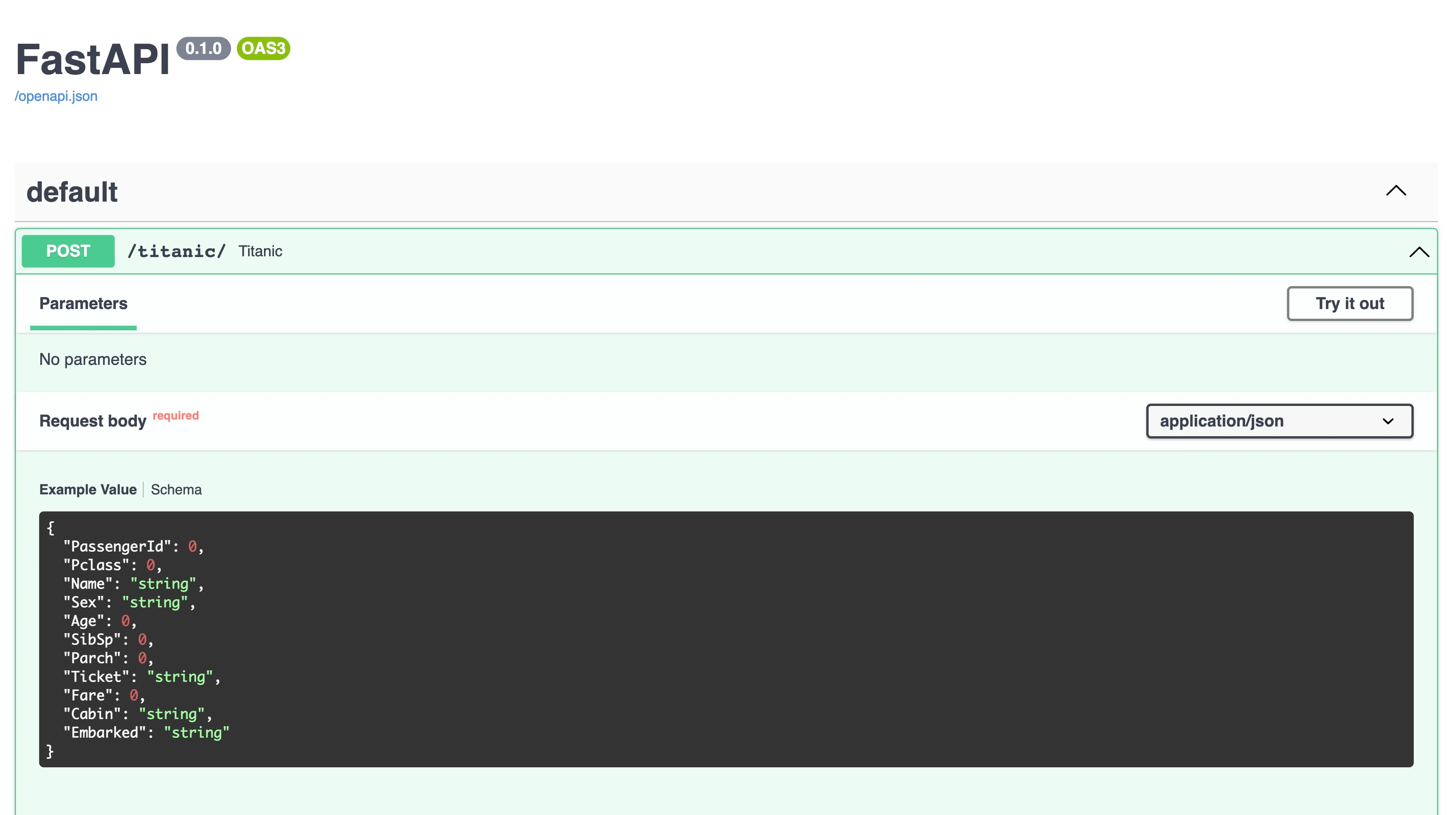 FastAPIのテスト画面