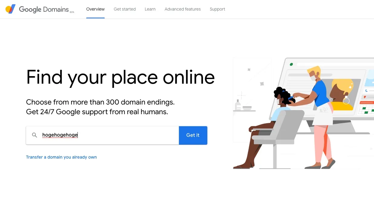 ドメイン検索画面 * GoogleおよびGoogle、Google Domainsのロゴは、許可を得て使用されているGoogle LLCの登録商標です。