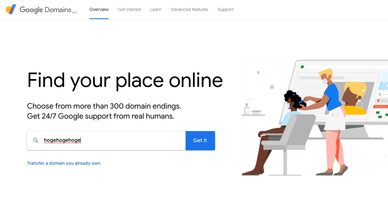 ドメイン検索画面  * GoogleおよびGoogle、Google Domainsのロゴは、許可を得て使用されているGoogle LLCの登録商標です。